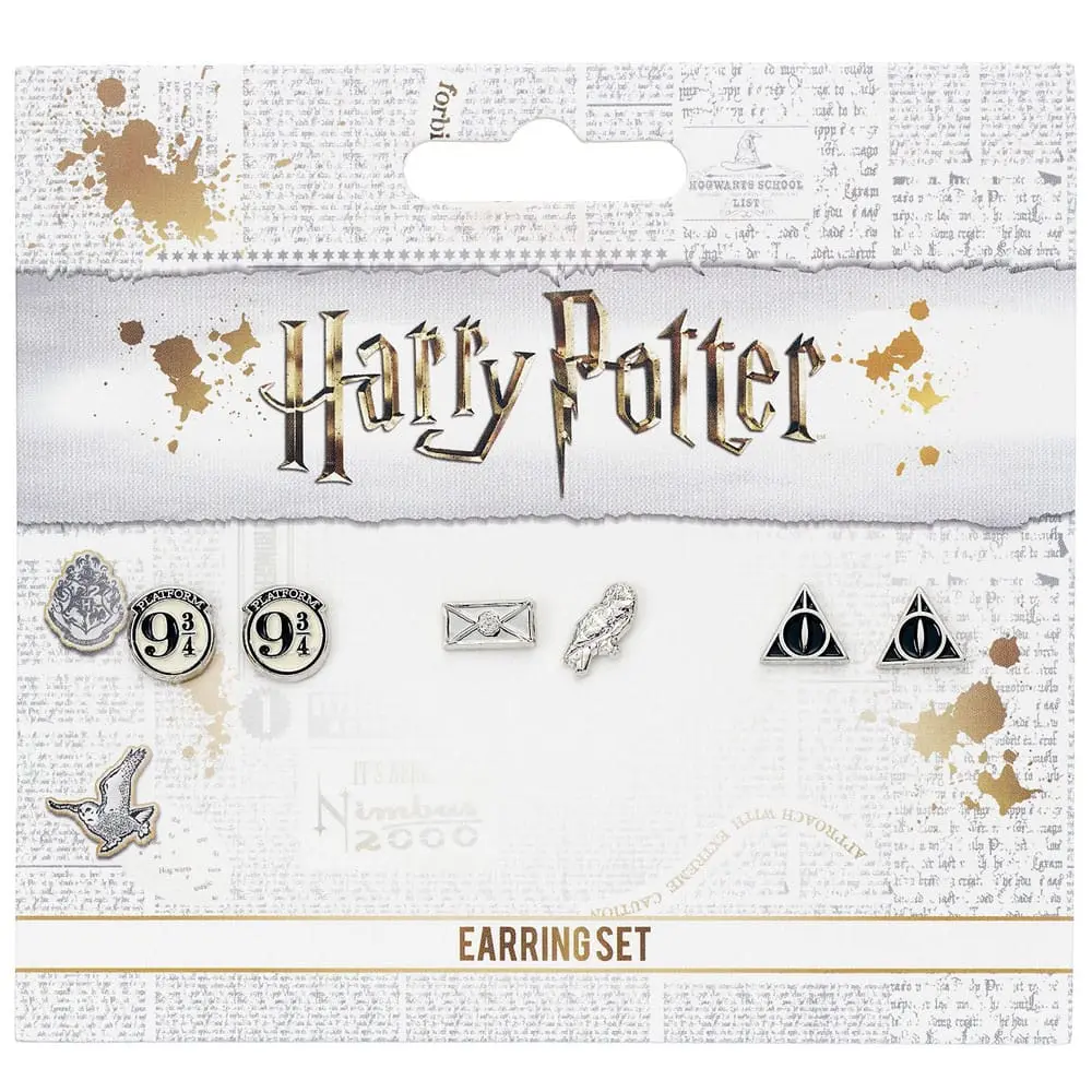 Harry Potter Earrings 3-Pack Platform 9 3/4, Hedwig &amp; Letter, Deathly Hallows (Silver plated) product photo