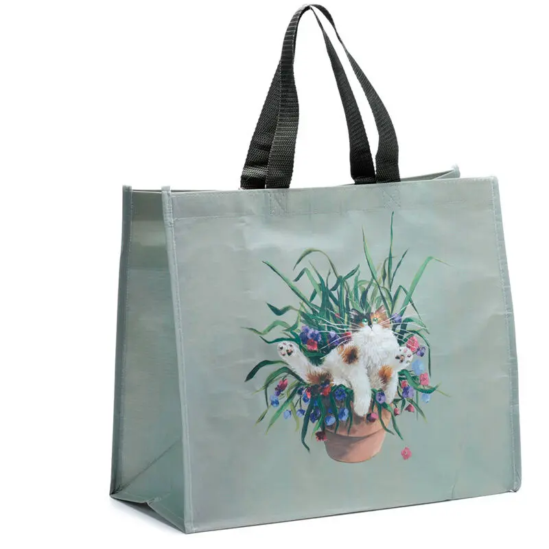 Haskins Cat and Green Flower Bed shopping bag product photo