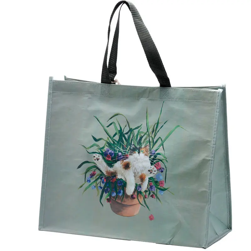 Haskins Cat and Green Flower Bed shopping bag product photo