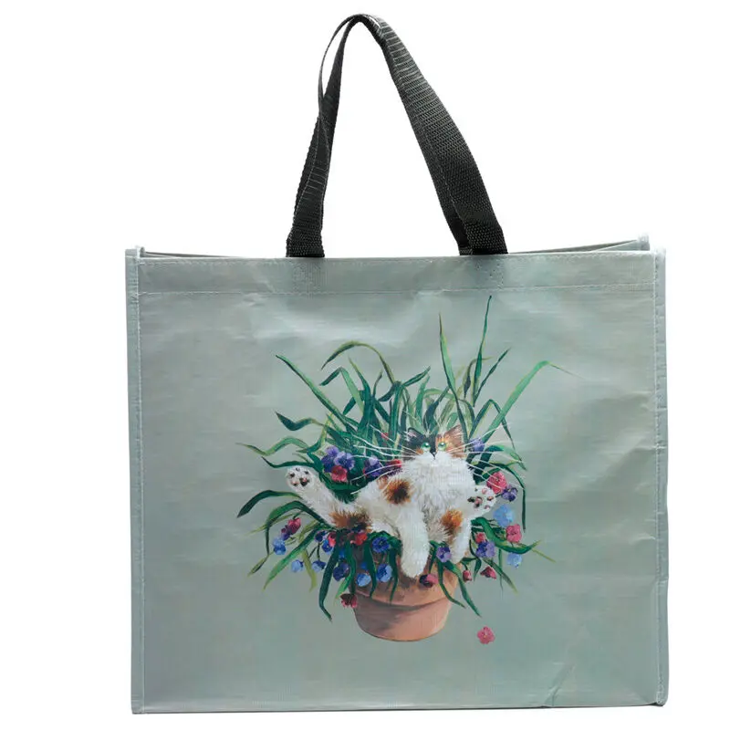 Haskins Cat and Green Flower Bed shopping bag product photo
