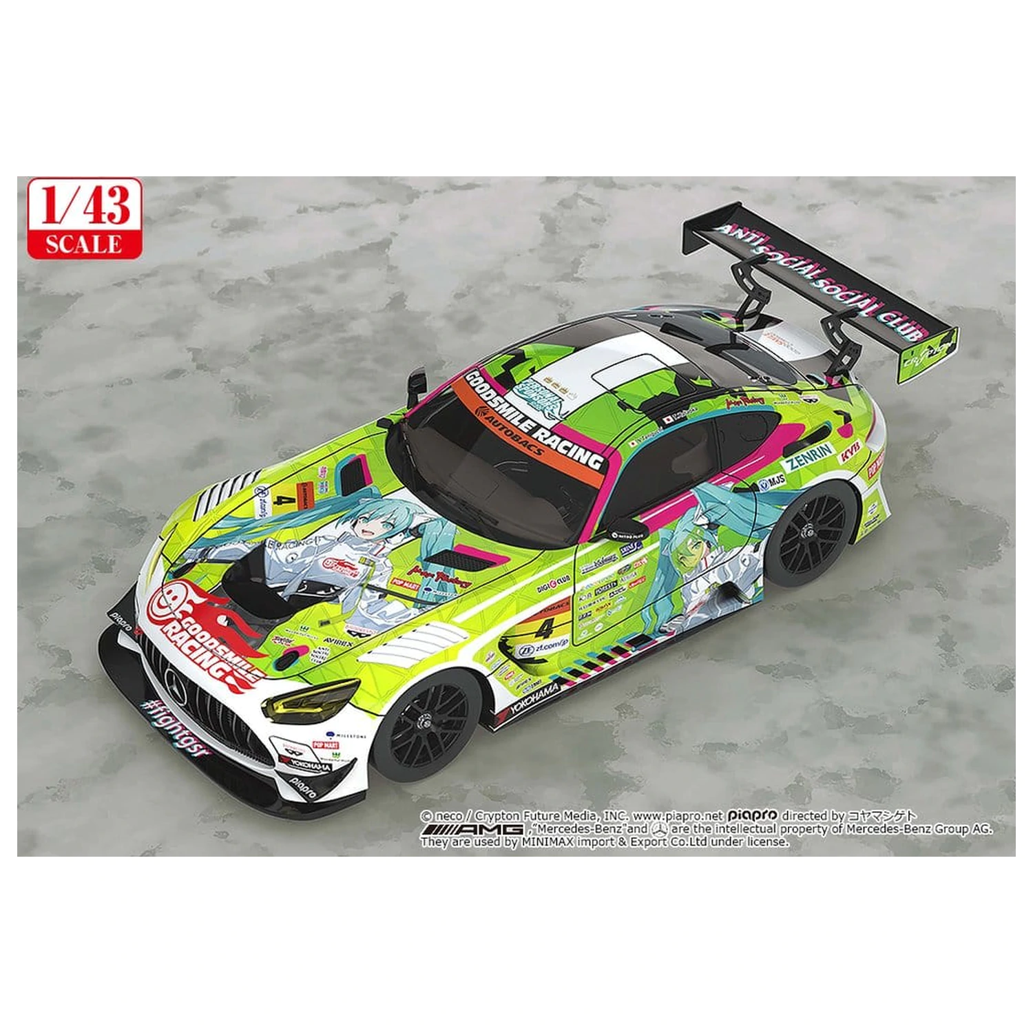 Hatsune Miku GT Project Vehicle 1/43 Good Smile Hatsune Miku AMG 2022 Season Opening Ver. 11 cm product photo