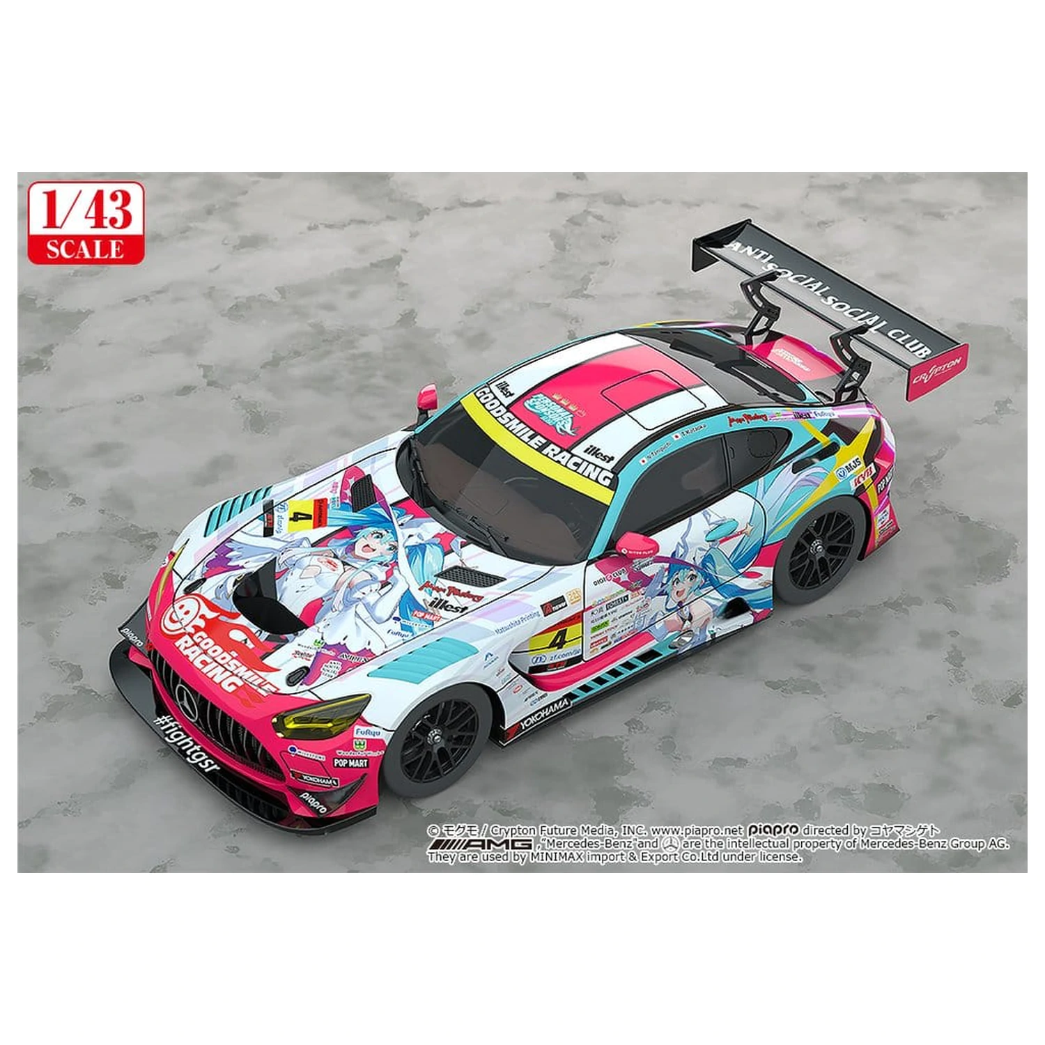 Hatsune Miku GT Project Vehicle 1/43 Good Smile Hatsune Miku AMG 2024 Season Opening Ver. 11 cm product photo
