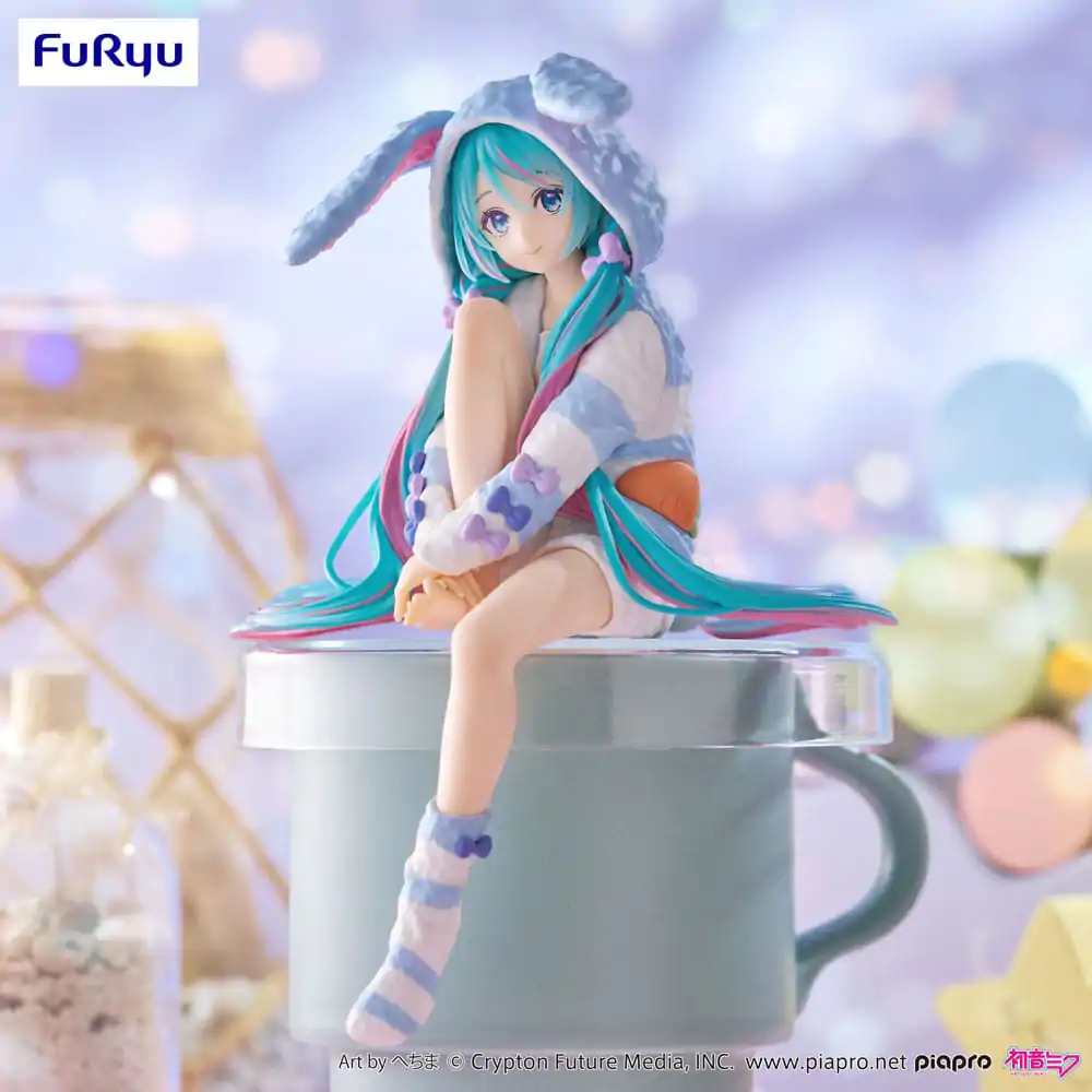 Hatsune Miku Noodle Stopper PVC Statue Hatsune Miku Rabbit Ear Hood Pajama Blue Color Ver. 14 cm product photo