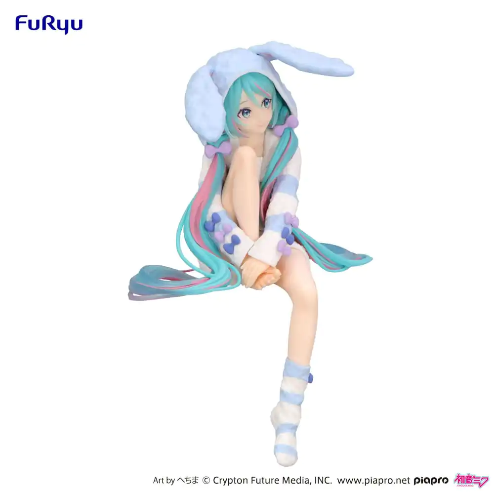 Hatsune Miku Noodle Stopper PVC Statue Hatsune Miku Rabbit Ear Hood Pajama Blue Color Ver. 14 cm product photo