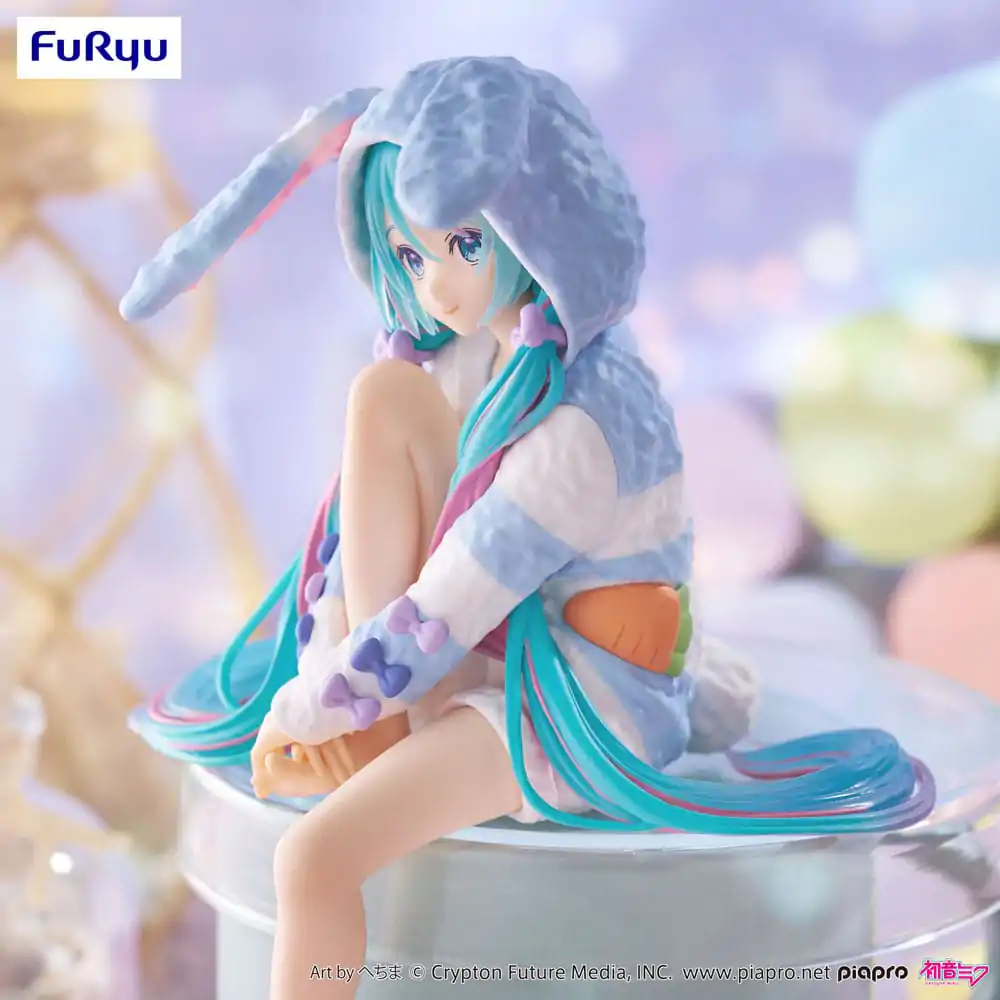 Hatsune Miku Noodle Stopper PVC Statue Hatsune Miku Rabbit Ear Hood Pajama Blue Color Ver. 14 cm product photo