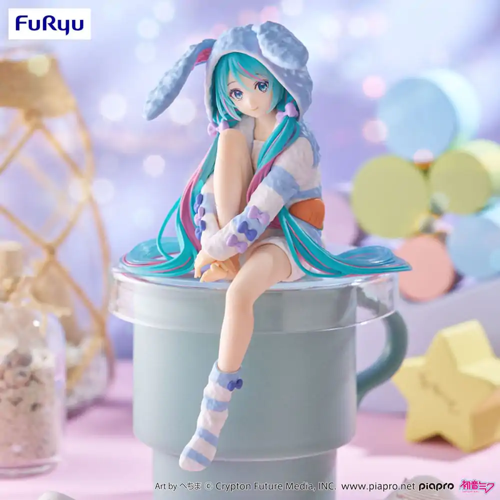 Hatsune Miku Noodle Stopper PVC Statue Hatsune Miku Rabbit Ear Hood Pajama Blue Color Ver. 14 cm product photo