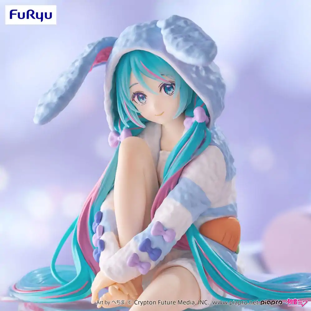 Hatsune Miku Noodle Stopper PVC Statue Hatsune Miku Rabbit Ear Hood Pajama Blue Color Ver. 14 cm product photo