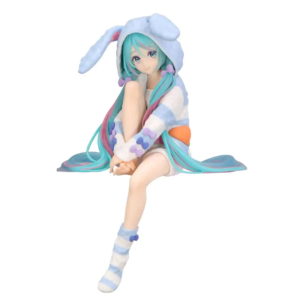 Hatsune Miku Noodle Stopper PVC Statue Hatsune Miku Rabbit Ear Hood Pajama Blue Color Ver. 14 cm product photo