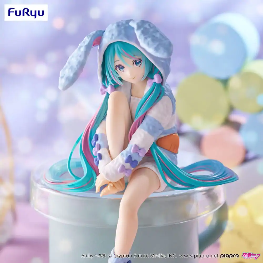 Hatsune Miku Noodle Stopper PVC Statue Hatsune Miku Rabbit Ear Hood Pajama Blue Color Ver. 14 cm product photo