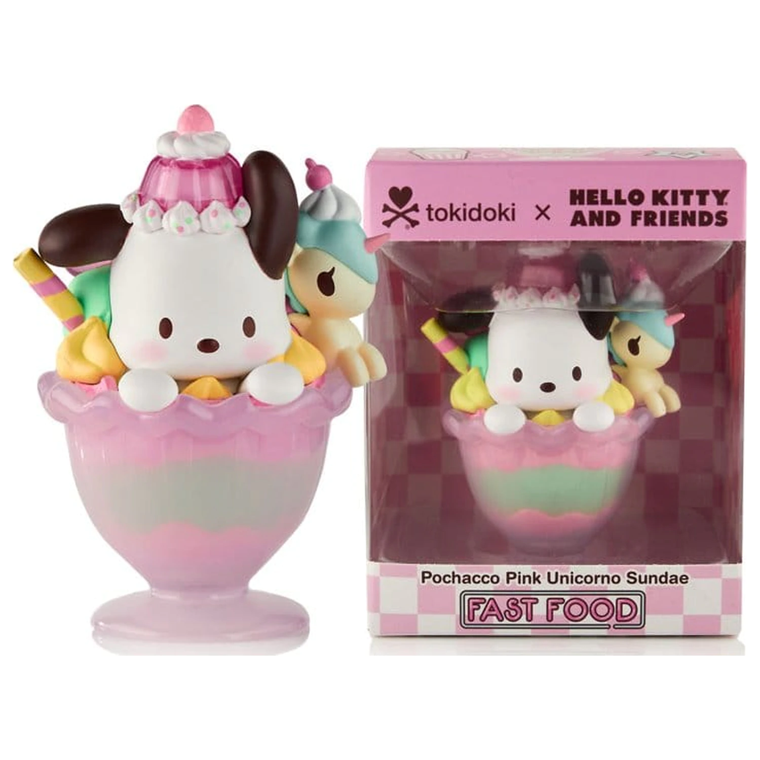 Hello Kitty & Friends Window Box Figure Fast Food Pochacco Pink Unicorn Sundae 9 cm product photo