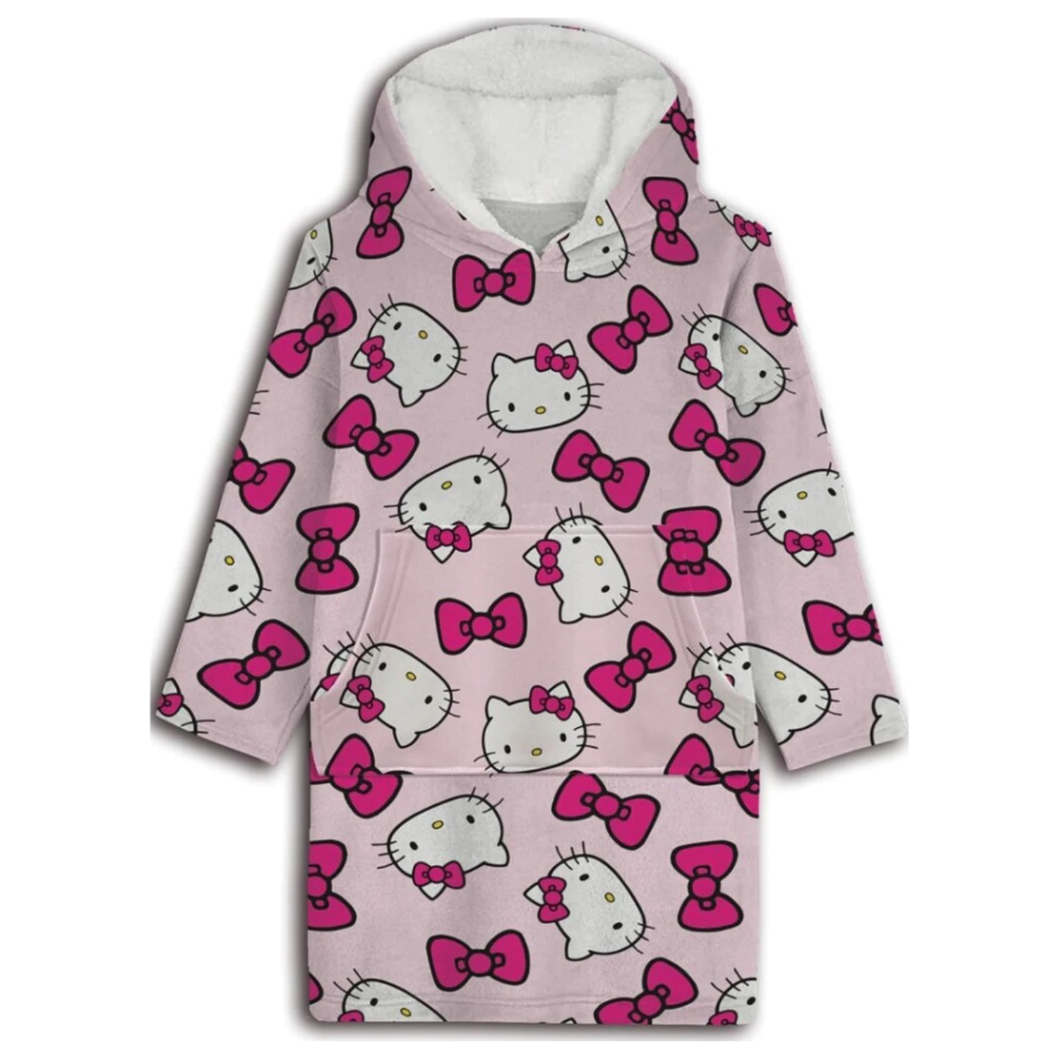 Hello Kitty Bow Plush Fleece Wearable Blanket Poncho for ages 7-14 product photo