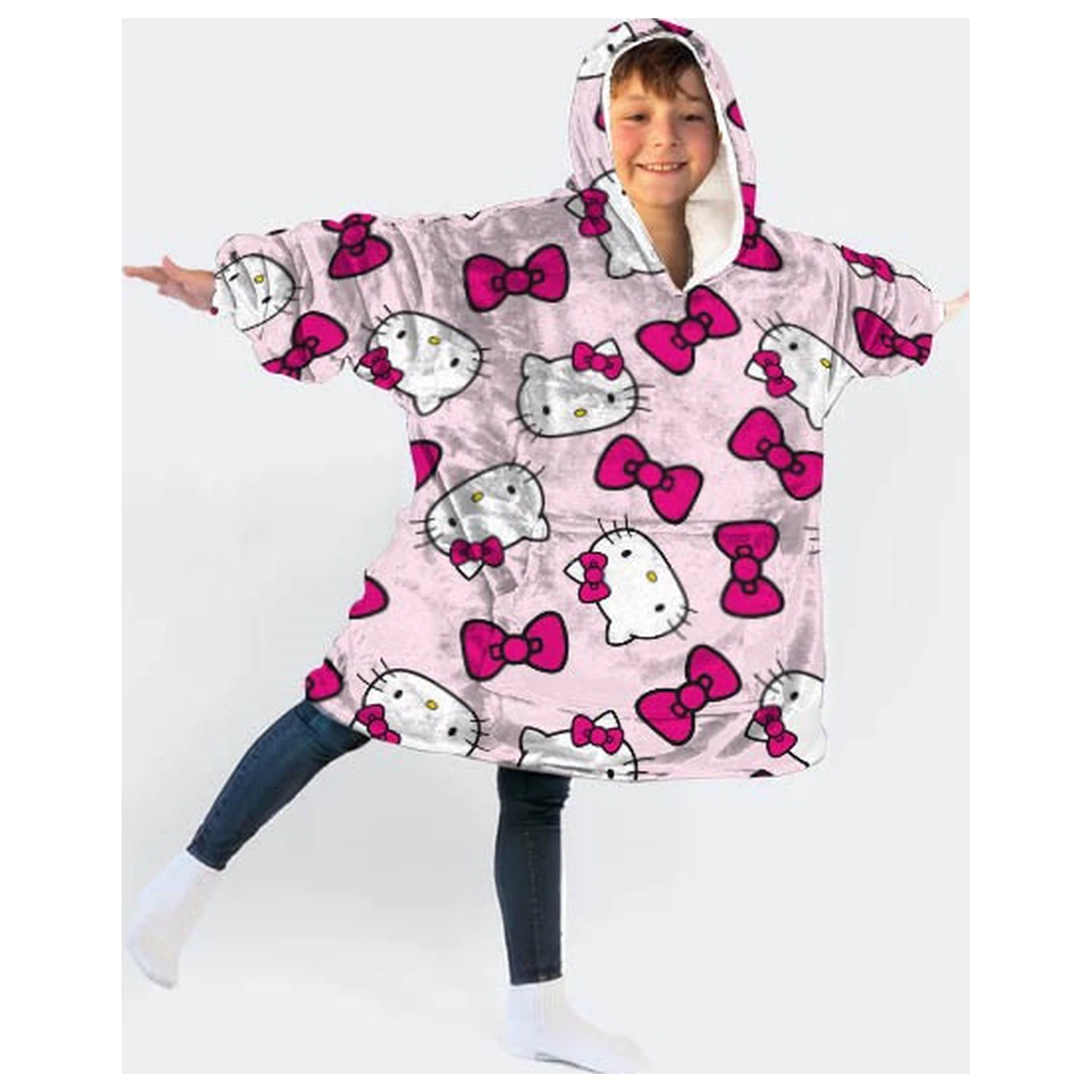 Hello Kitty Bow Plush Fleece Wearable Blanket Poncho for ages 7-14 product photo
