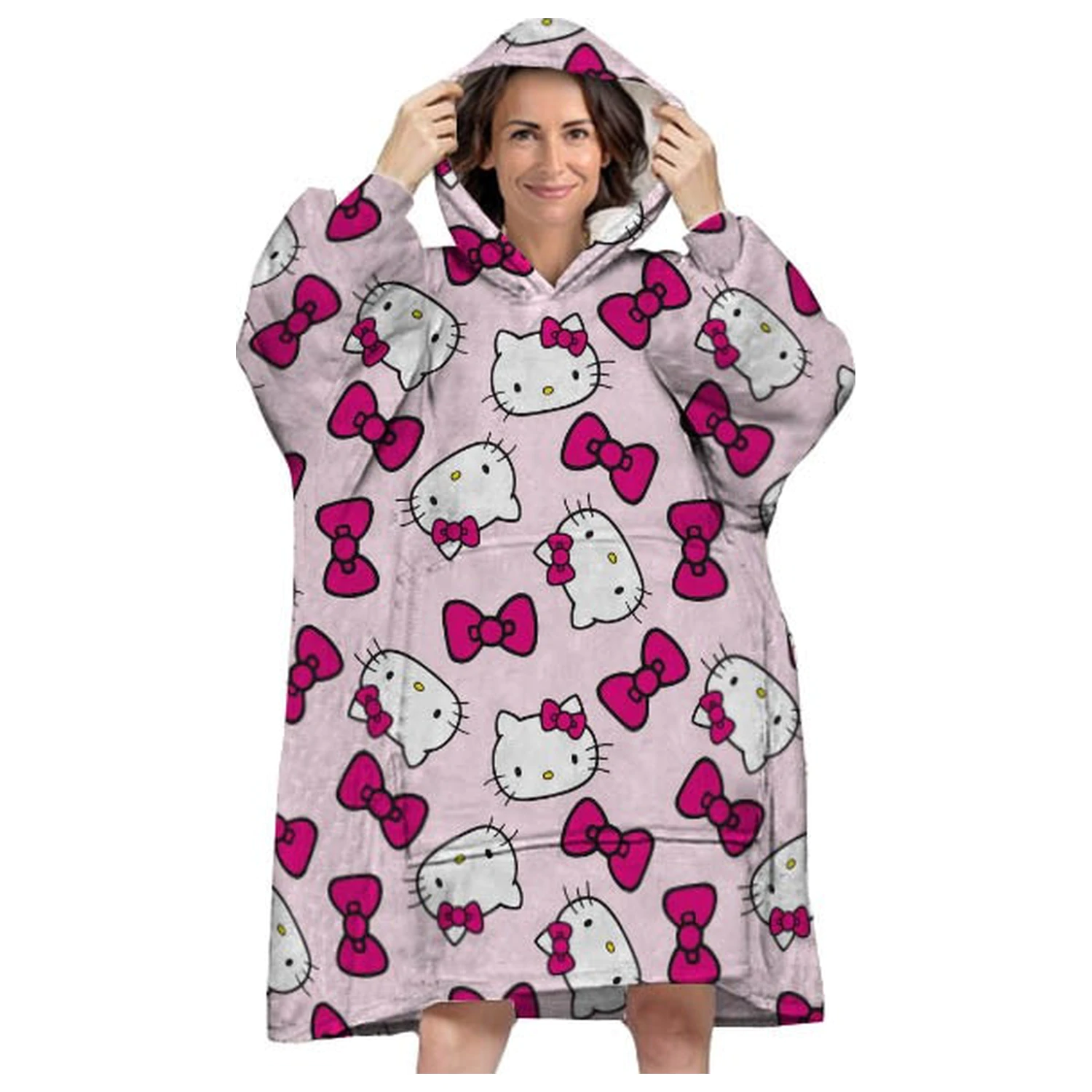 Hello Kitty Bow Adult Wearable Plush Fleece Blanket Poncho product photo