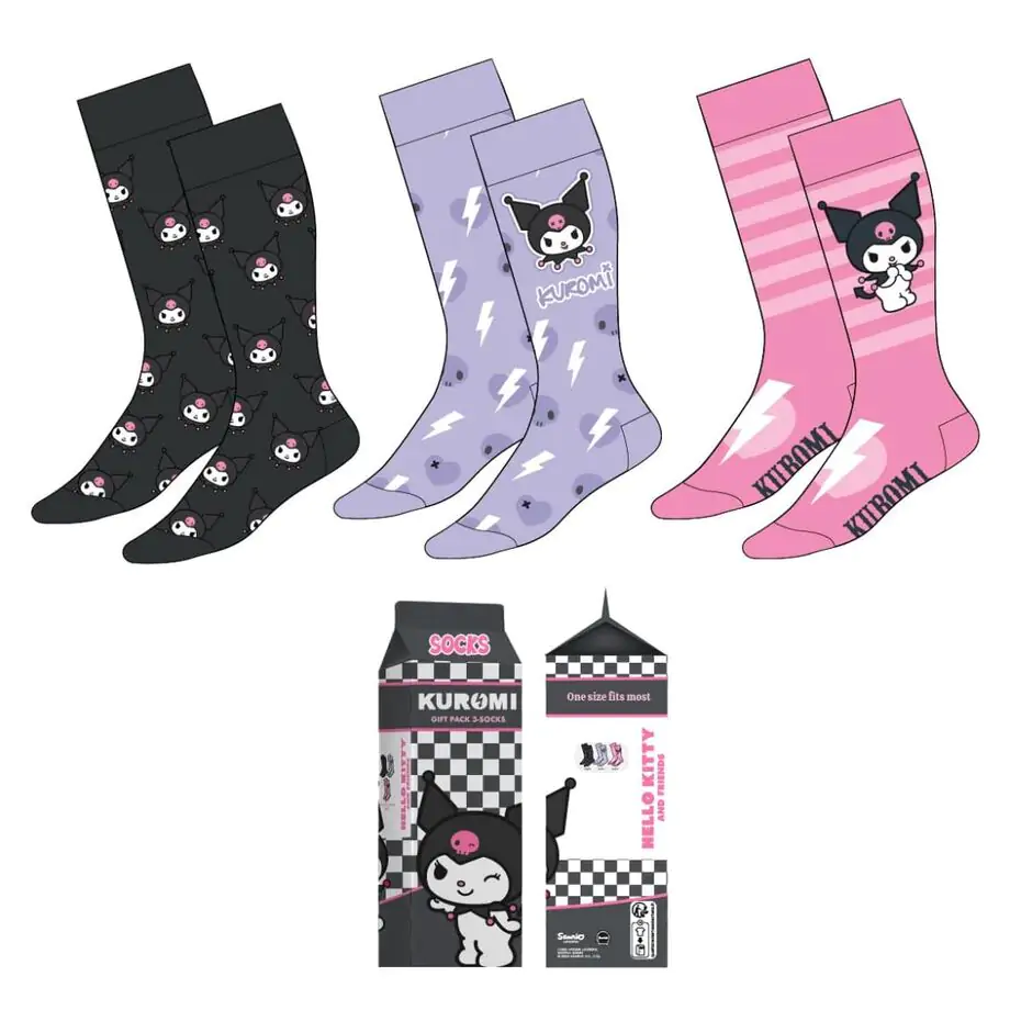 Hello Kitty Kuromi pack 3 adult socks product photo