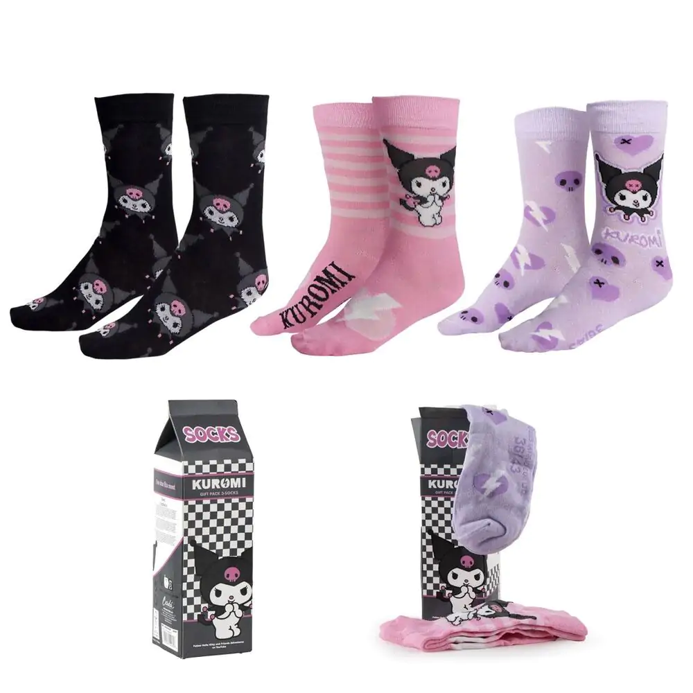 Hello Kitty Kuromi pack 3 adult socks product photo