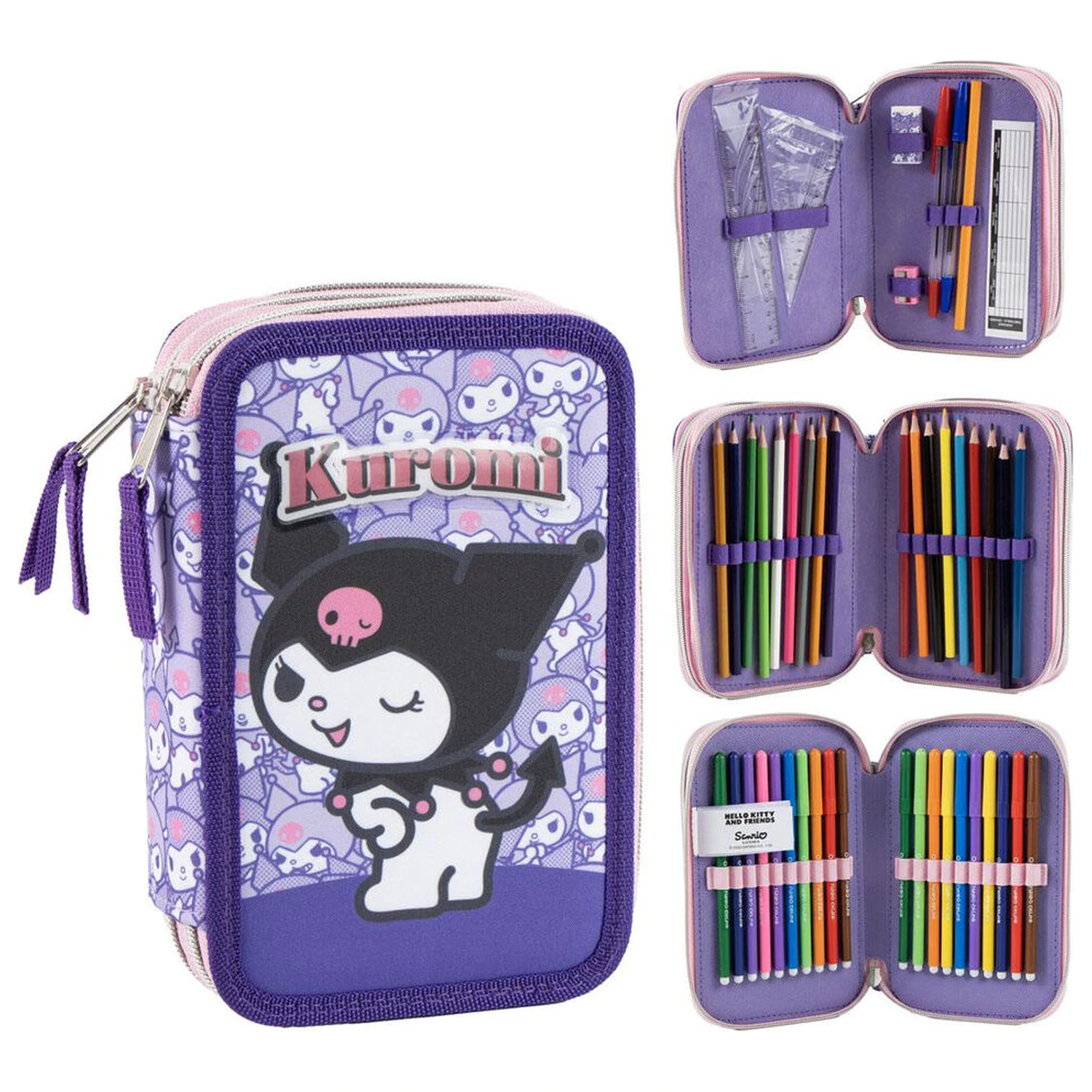 Hello Kitty Kuromi triple pencil case product photo