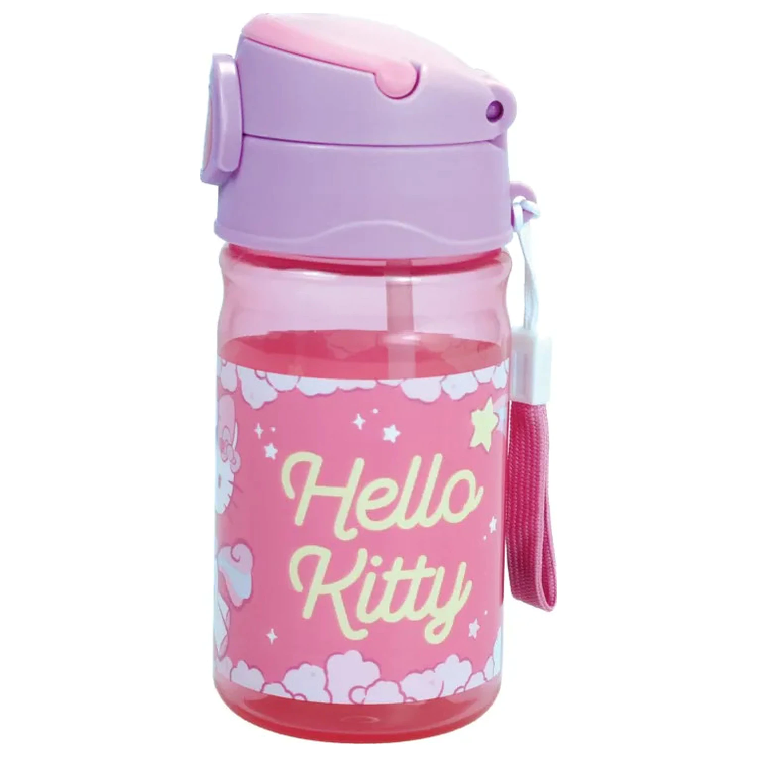 Hello Kitty Unicorn Plastic Drinking Bottle with Straw and Lanyard 350 ml product photo