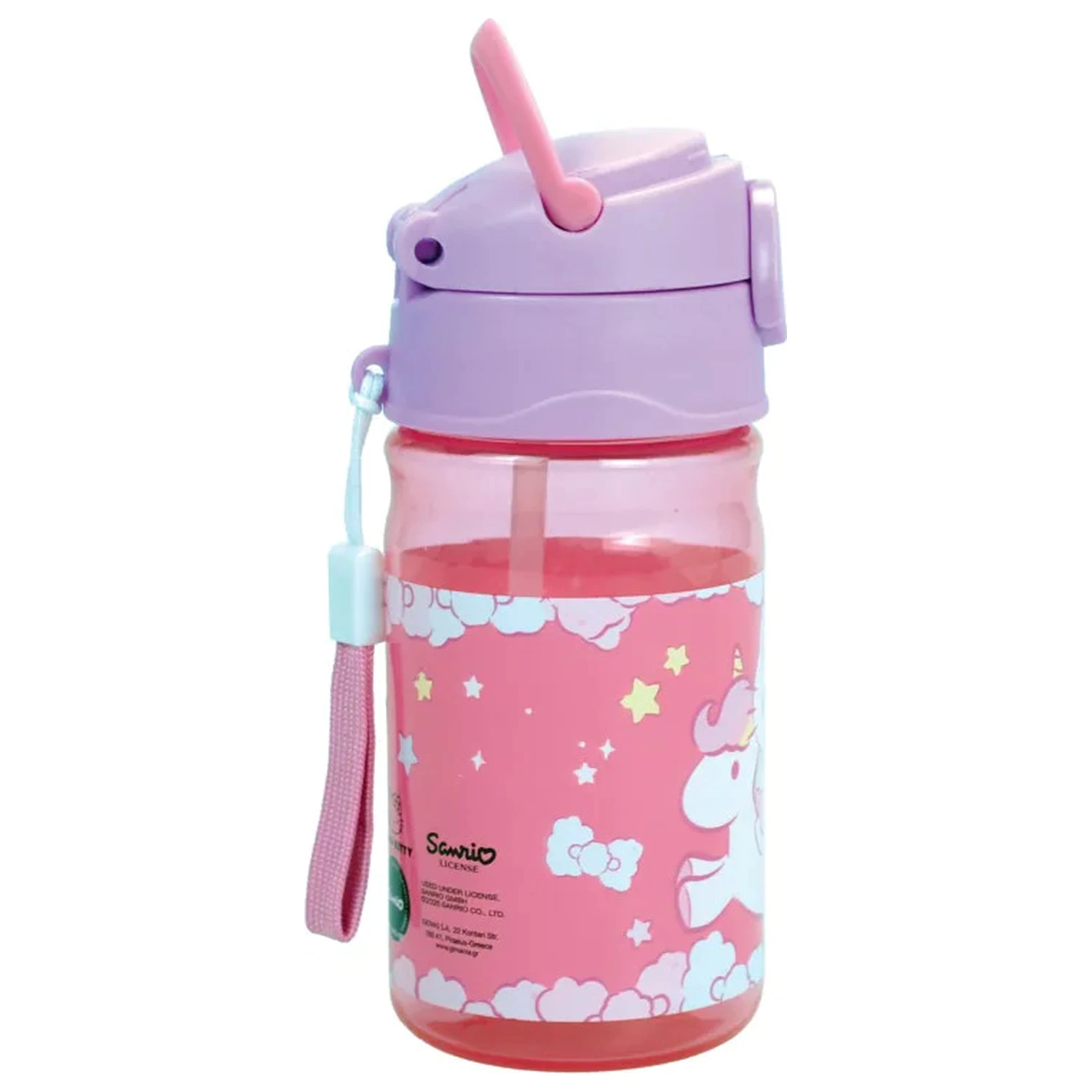 Hello Kitty Unicorn Plastic Drinking Bottle with Straw and Lanyard 350 ml product photo