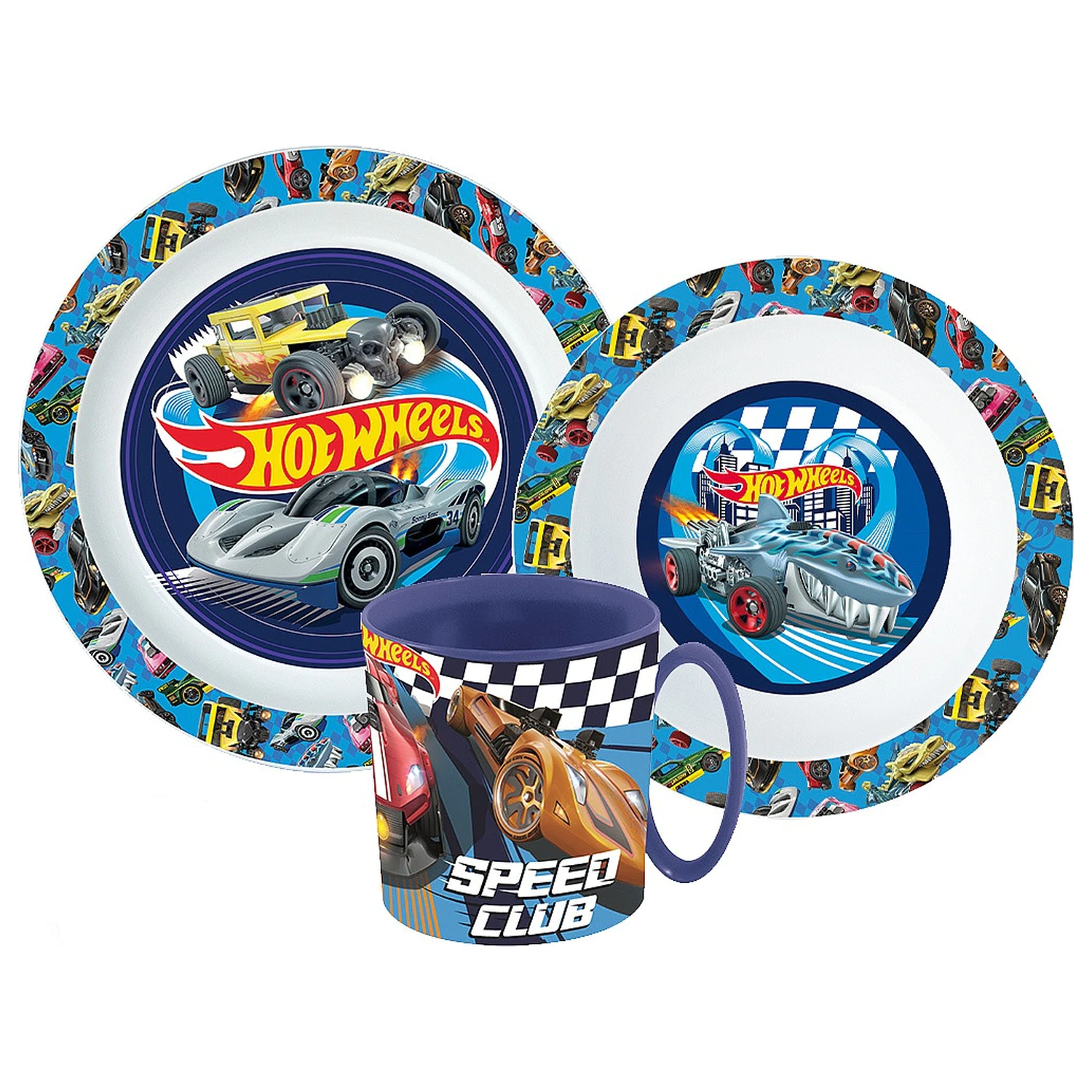 Hot Wheels Blue Fire dinner set, micro plastic set with mug product photo