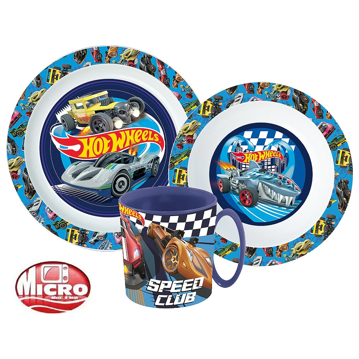 Hot Wheels Blue Fire dinner set, micro plastic set with mug product photo