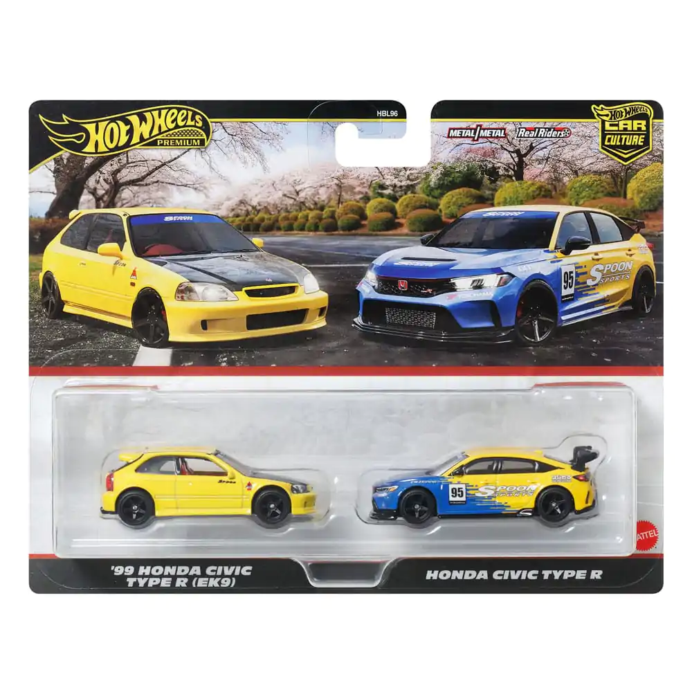 Hot Wheels Premium Car Culture Diecast Vehicle 2-Pack 1/64 &#039;99 Honda Civic Type R (EK9) &amp; Honda Civic Type R product photo