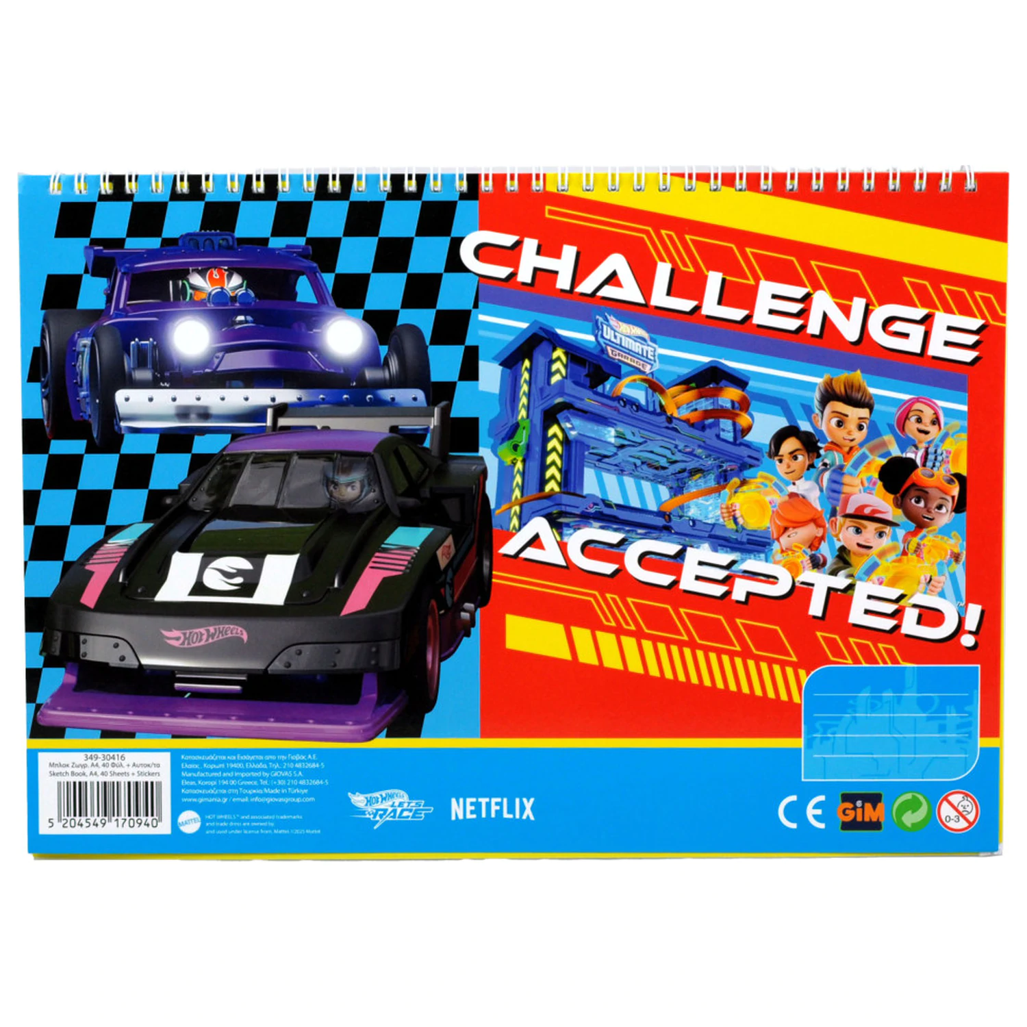 Hot Wheels Challenge A/4 Spiral Sketchbook 40 Sheets with Stickers product photo