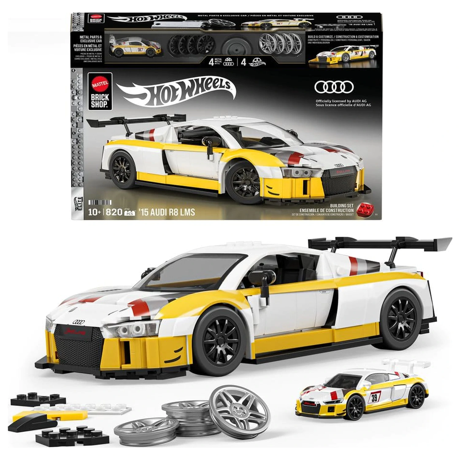 Hot Wheels Elite Mattel Brick Shop Building Set 1/16 '15 Audi R8 LMS product photo
