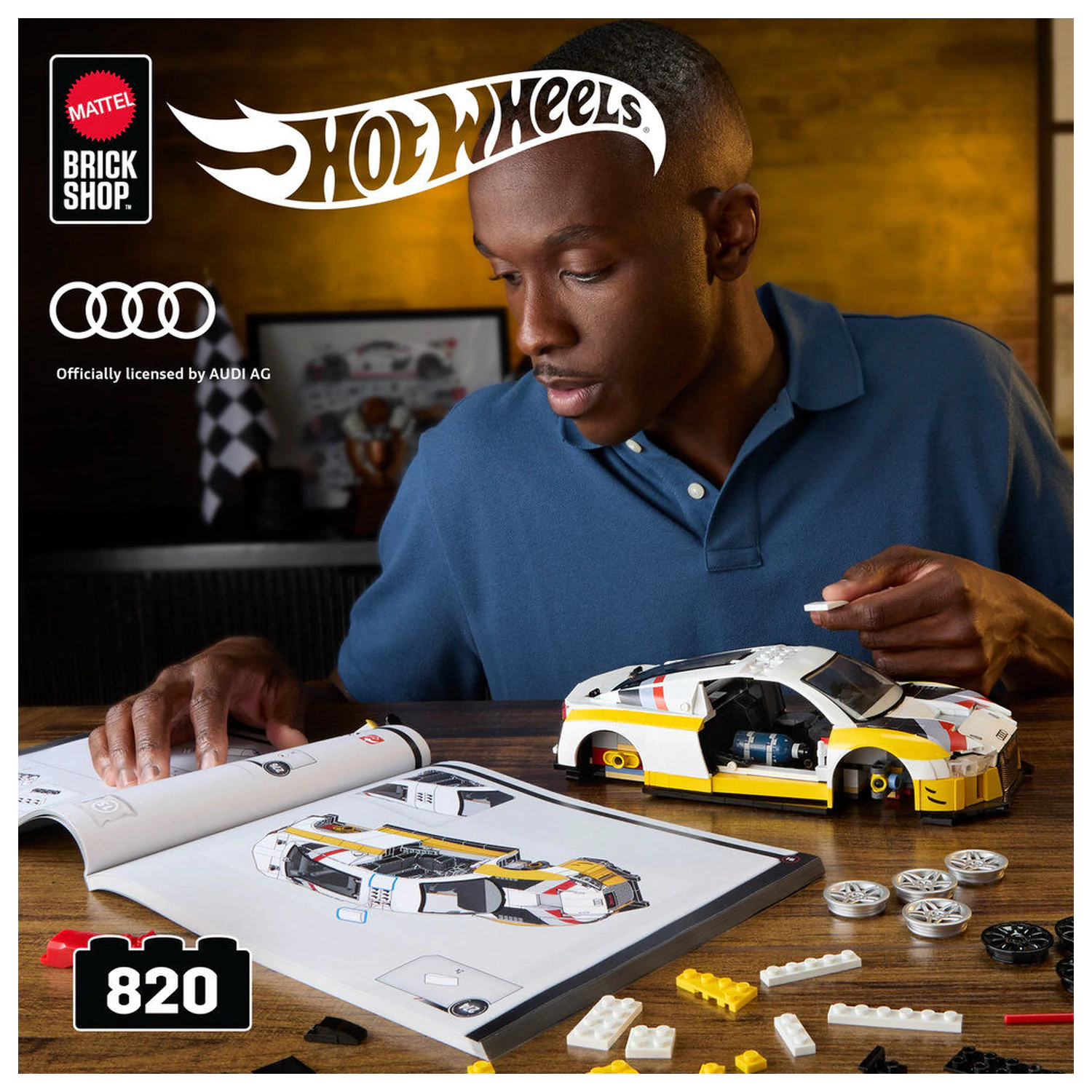 Hot Wheels Elite Mattel Brick Shop Building Set 1/16 '15 Audi R8 LMS product photo