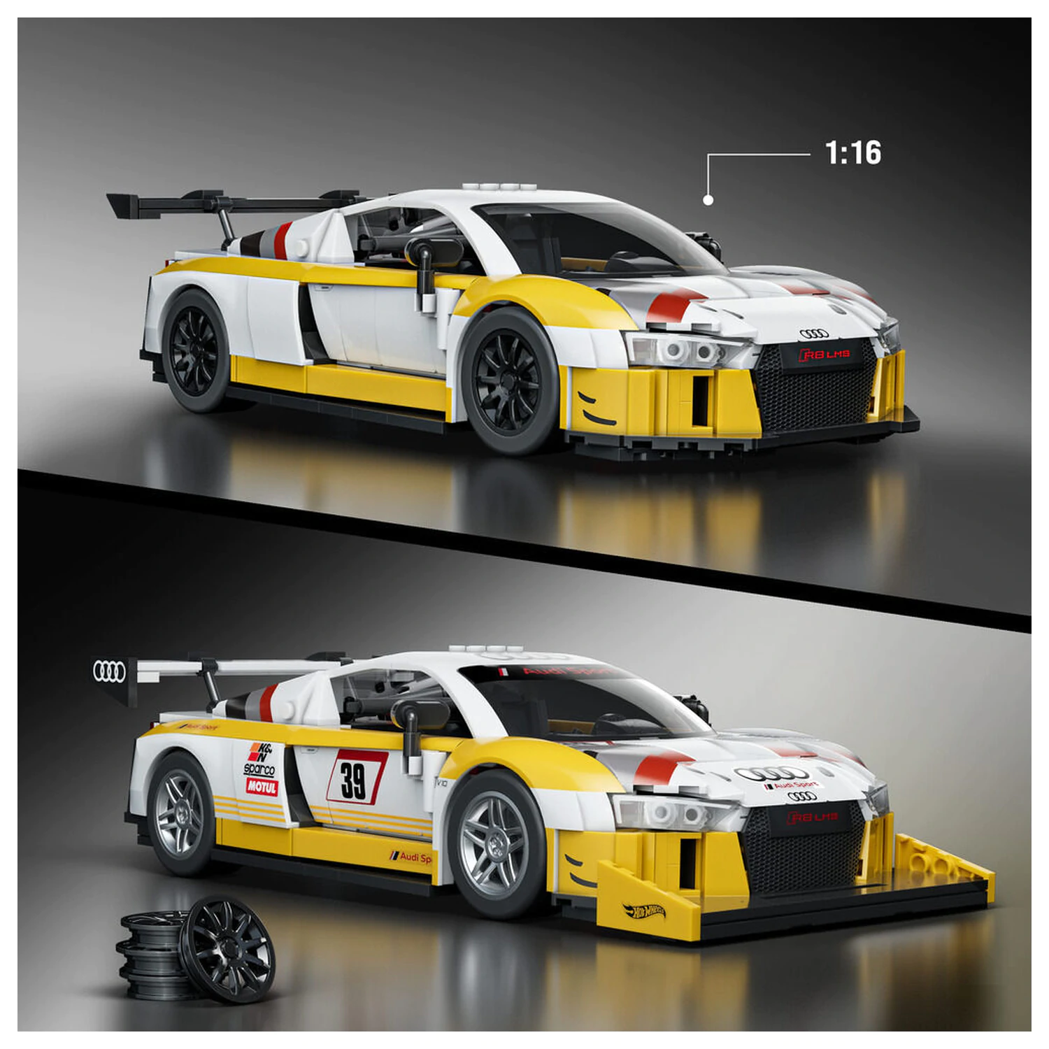 Hot Wheels Elite Mattel Brick Shop Building Set 1/16 '15 Audi R8 LMS product photo