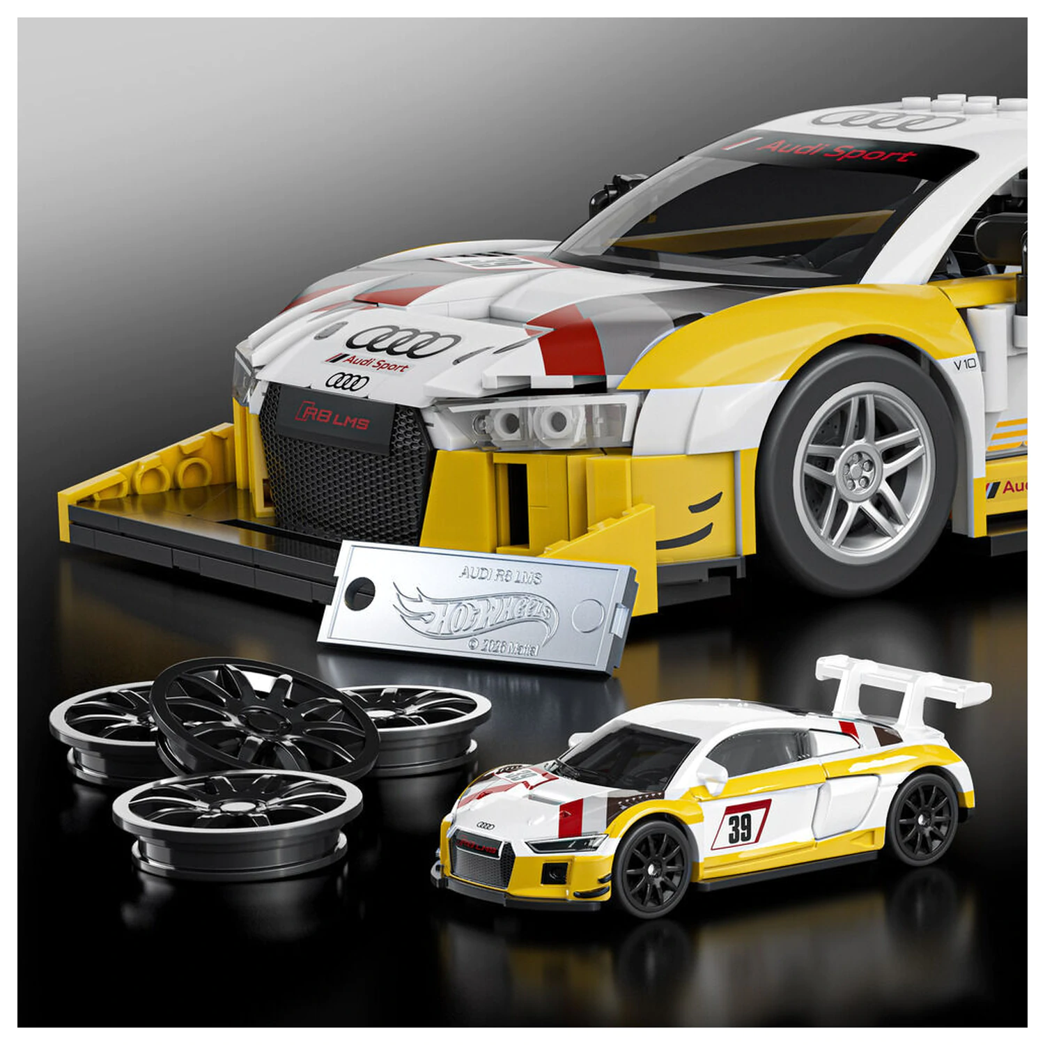 Hot Wheels Elite Mattel Brick Shop Building Set 1/16 '15 Audi R8 LMS product photo