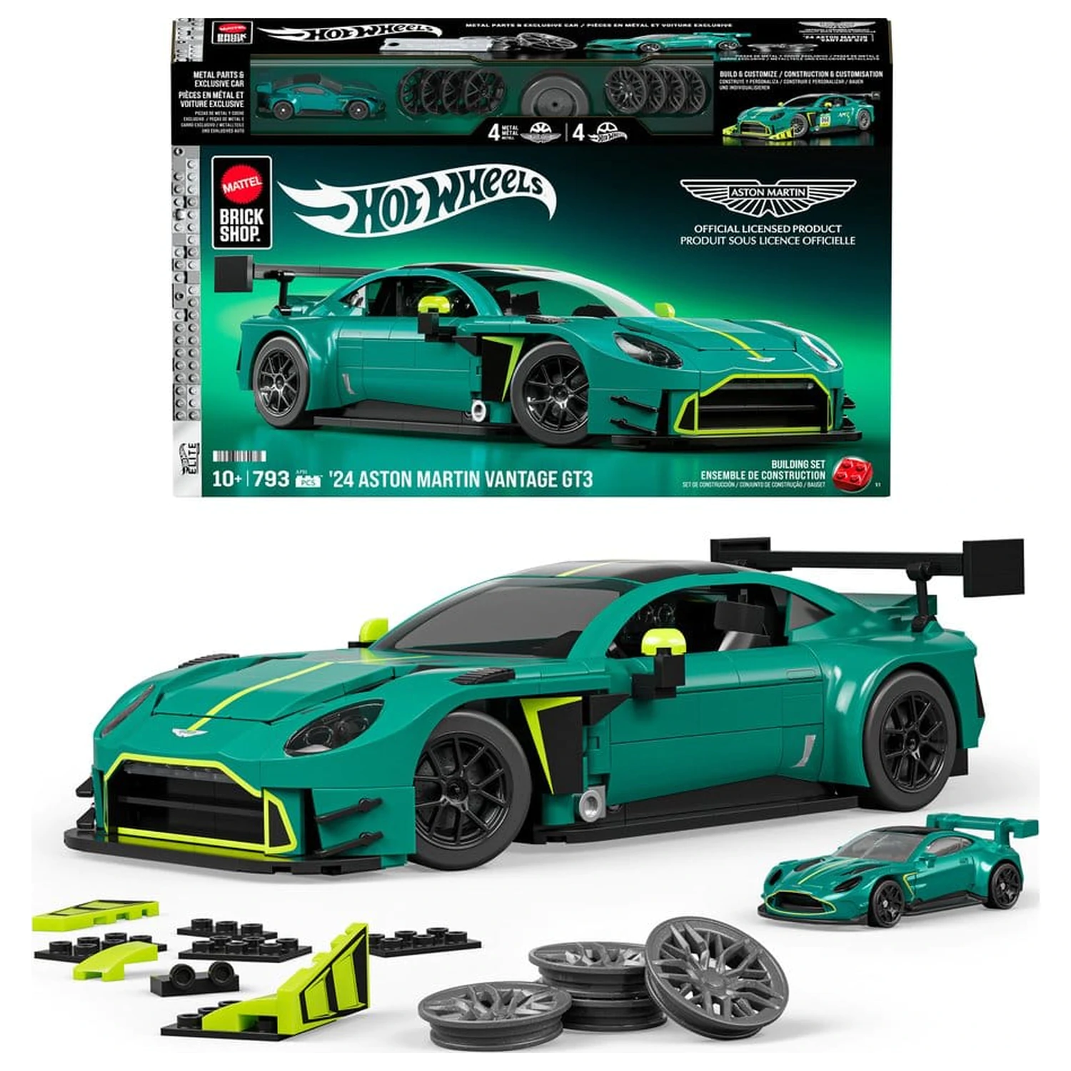 Hot Wheels Elite Mattel Brick Shop Building Set 1/16 '24 Aston Martin Vantage GT3 product photo