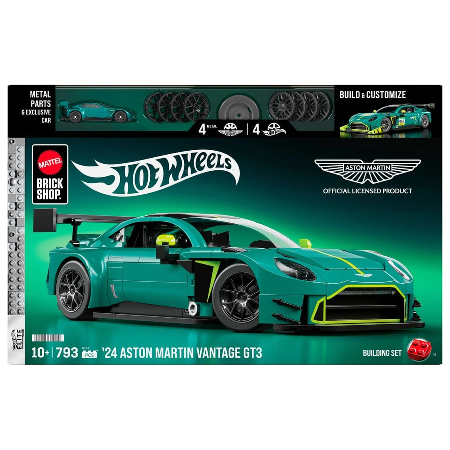 Hot Wheels Elite Mattel Brick Shop Building Set 1/16 '24 Aston Martin Vantage GT3 product photo