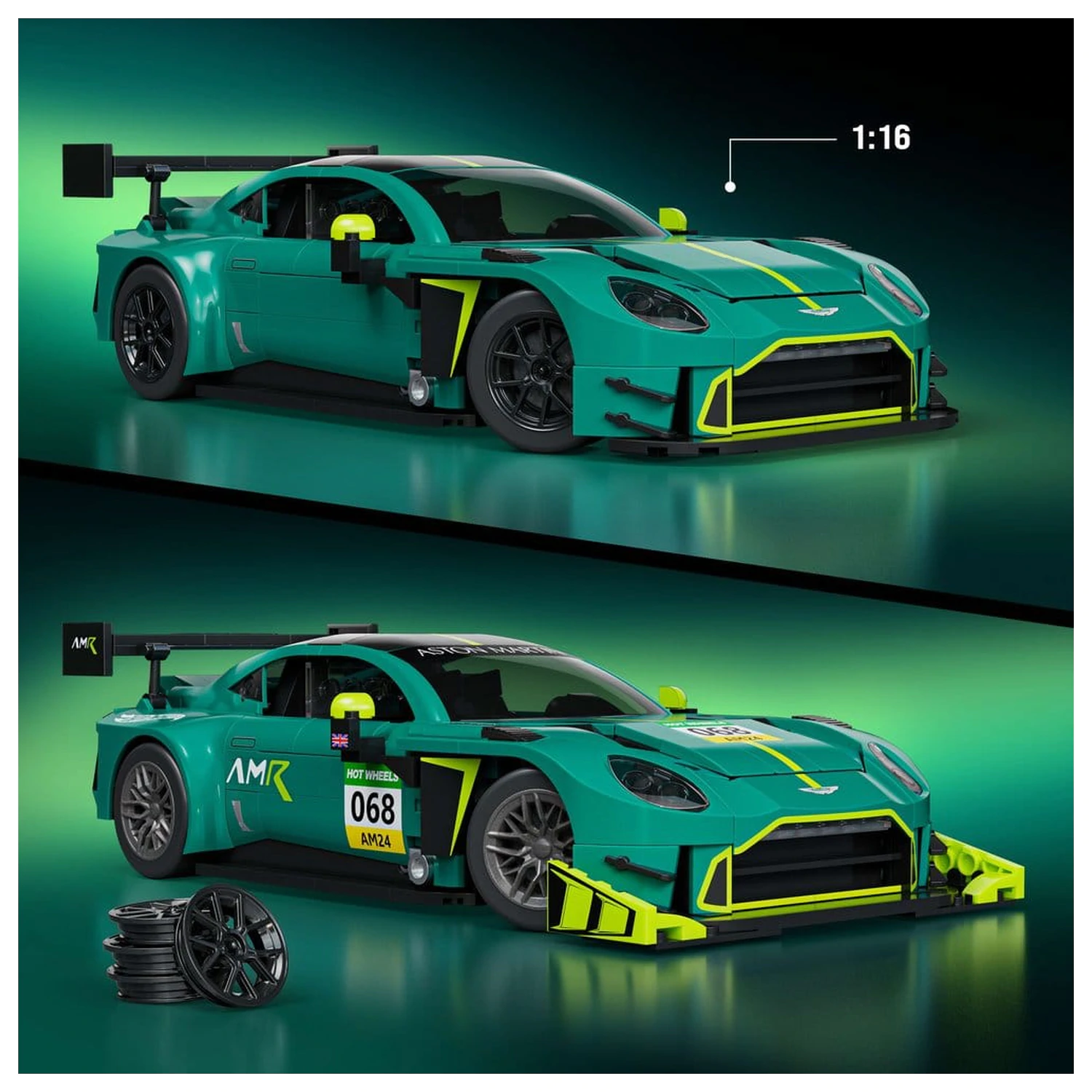 Hot Wheels Elite Mattel Brick Shop Building Set 1/16 '24 Aston Martin Vantage GT3 product photo