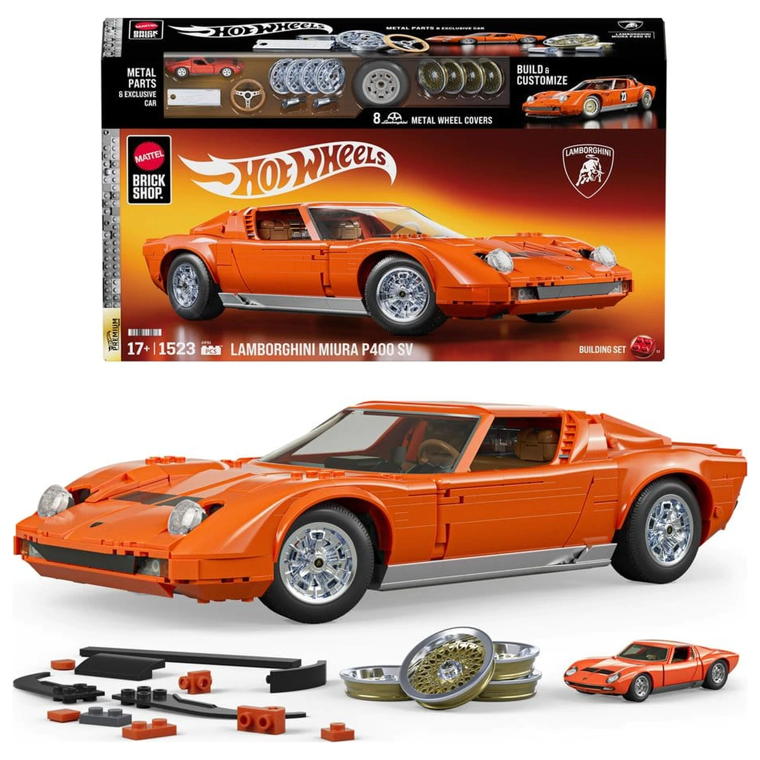 Hot Wheels Premium Mattel Brick Shop Building Set 1/12 Lamborghini Miura P400 SV product photo