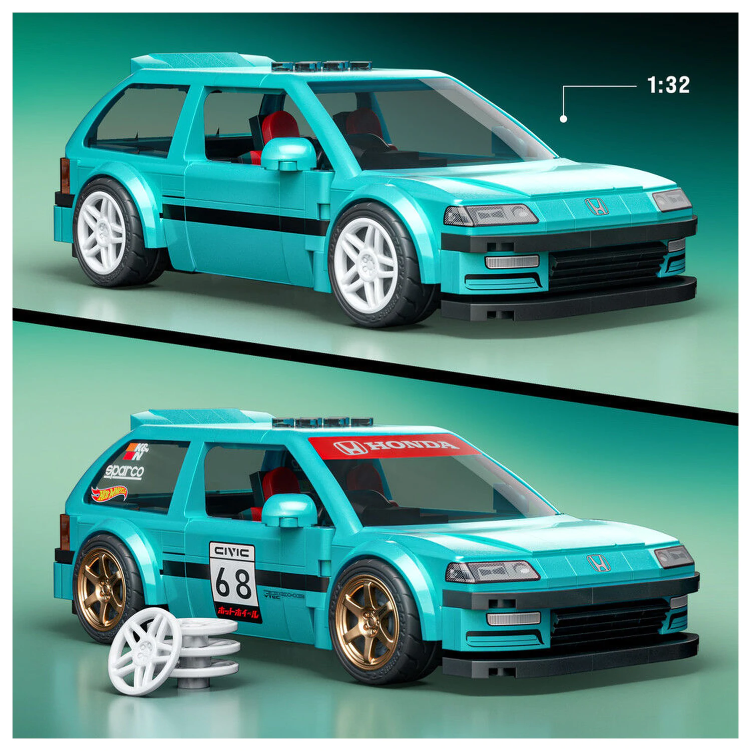 Hot Wheels Speed Series Mattel Brick Shop Building Set 1/32 Custom ’90 Honda Civic EF product photo