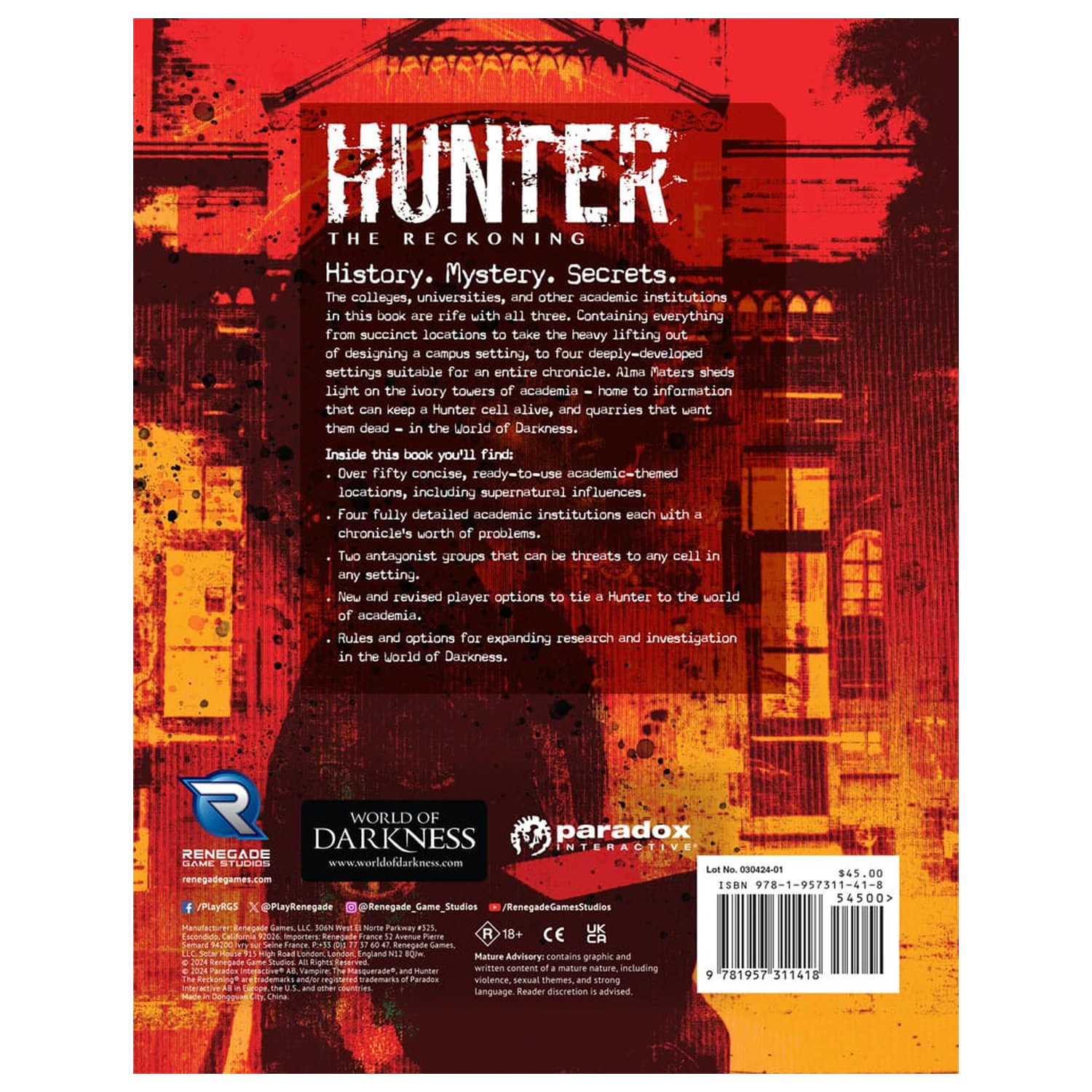 Hunter: The Reckoning 5th Edition RPG book Alma Maters Sourcebook *Englische Version* product photo
