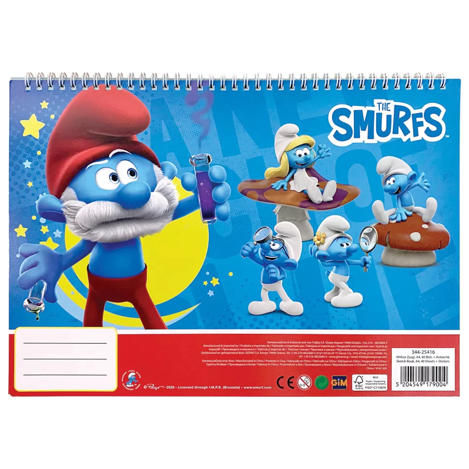 The Smurfs Village A/4 Spiral Sketchbook 40 Pages with Stickers product photo