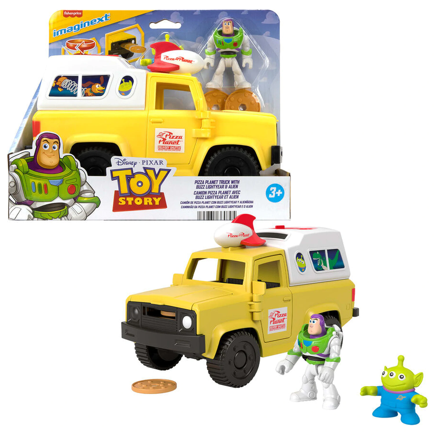 Imaginext Disney Pixar Toy Story Pizza Planet truck + Buzz Lightyear and Alien figures product photo