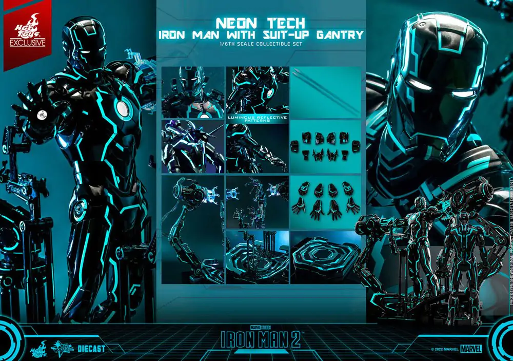 Iron Man 2 Action Figure 1/6 Neon Tech Iron Man with Suit-Up Gantry 32 cm termékfotó