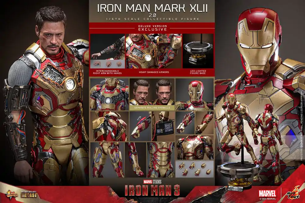 Iron Man 3 Movie Masterpiece Diecast Action Figure 1/6 Iron Man Mark XLII (2.0) Deluxe 32 cm termékfotó