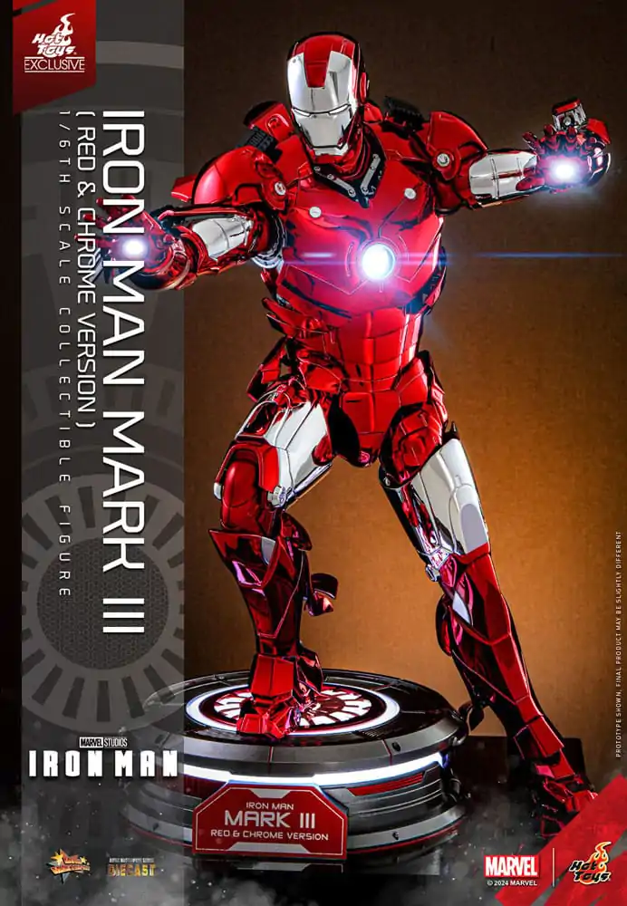 Iron Man Movie Masterpiece Diecast Action Figure 1/6 Iron Man Mark III (Red &amp; Chrome Version) Hot Toys Exclusive 32 cm product photo