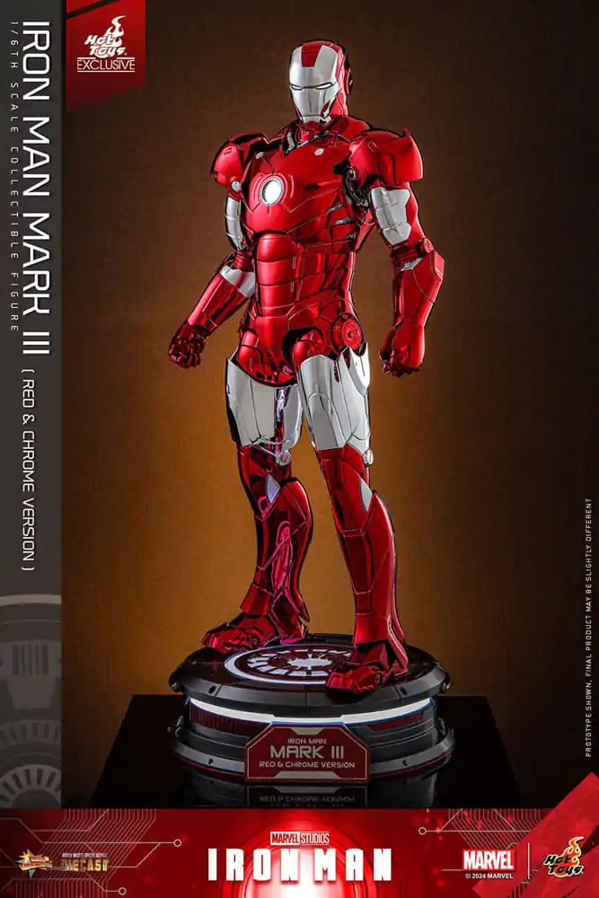 Iron Man Movie Masterpiece Diecast Action Figure 1/6 Iron Man Mark III (Red &amp; Chrome Version) Hot Toys Exclusive 32 cm product photo