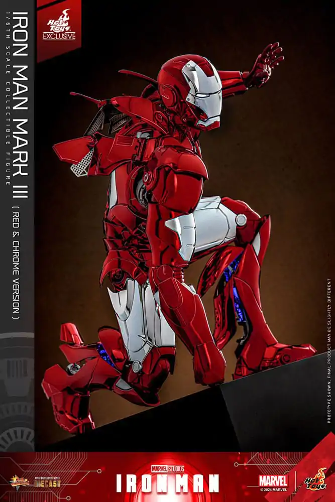 Iron Man Movie Masterpiece Diecast Action Figure 1/6 Iron Man Mark III (Red &amp; Chrome Version) Hot Toys Exclusive 32 cm product photo