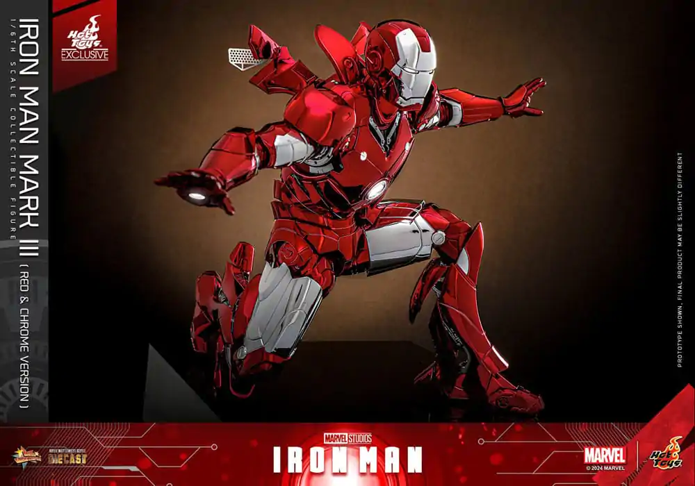Iron Man Movie Masterpiece Diecast Action Figure 1/6 Iron Man Mark III (Red &amp; Chrome Version) Hot Toys Exclusive 32 cm product photo