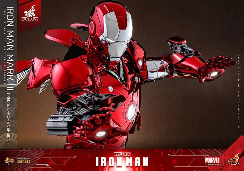 Iron Man Movie Masterpiece Diecast Action Figure 1/6 Iron Man Mark III (Red &amp; Chrome Version) Hot Toys Exclusive 32 cm product photo