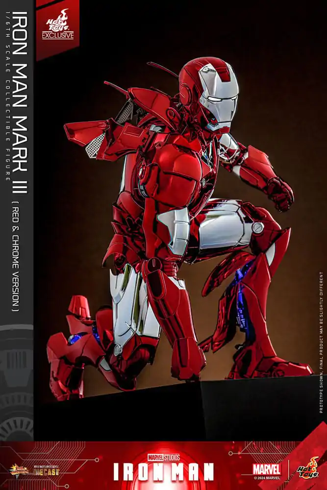 Iron Man Movie Masterpiece Diecast Action Figure 1/6 Iron Man Mark III (Red &amp; Chrome Version) Hot Toys Exclusive 32 cm product photo