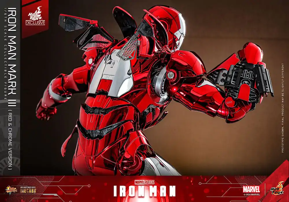 Iron Man Movie Masterpiece Diecast Action Figure 1/6 Iron Man Mark III (Red &amp; Chrome Version) Hot Toys Exclusive 32 cm product photo