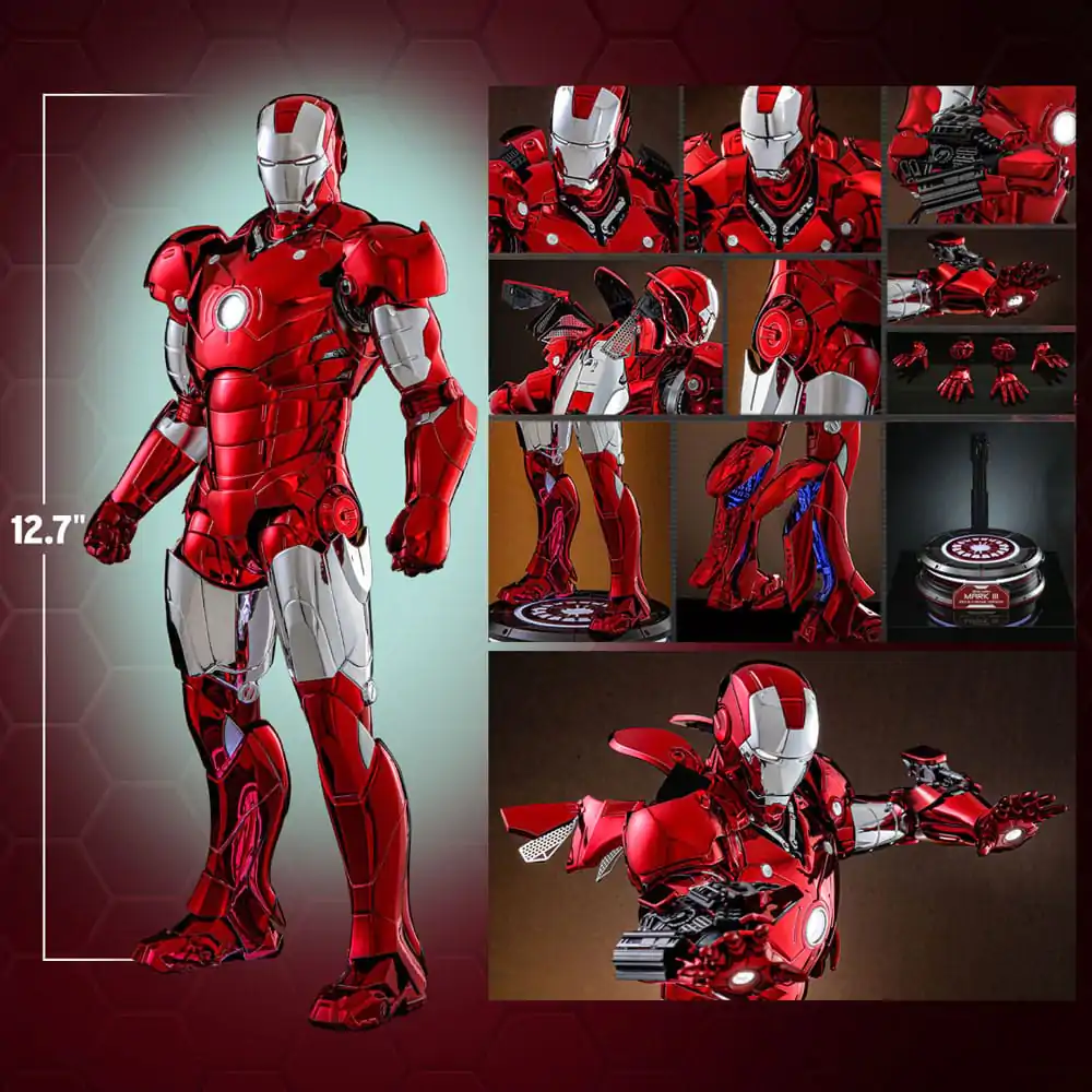 Iron Man Movie Masterpiece Diecast Action Figure 1/6 Iron Man Mark III (Red &amp; Chrome Version) Hot Toys Exclusive 32 cm product photo