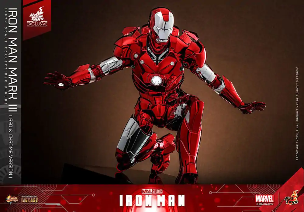 Iron Man Movie Masterpiece Diecast Action Figure 1/6 Iron Man Mark III (Red &amp; Chrome Version) Hot Toys Exclusive 32 cm product photo