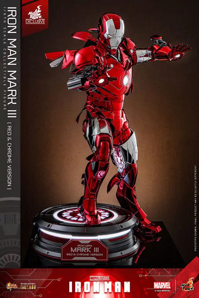 Iron Man Movie Masterpiece Diecast Action Figure 1/6 Iron Man Mark III (Red &amp; Chrome Version) Hot Toys Exclusive 32 cm product photo